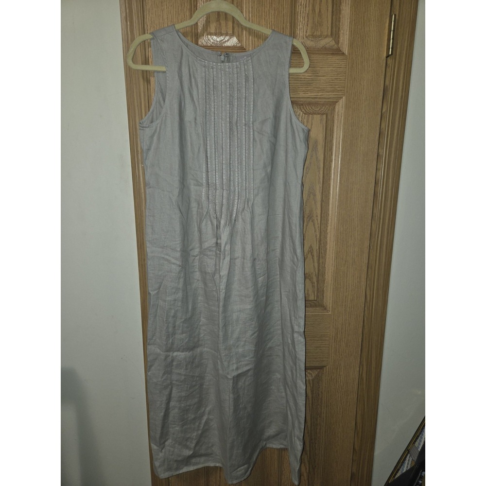 J. Jill Pure Sz M Taupe Greige Linen Sleeveless Pintuck Pleated Dress Lagenlook